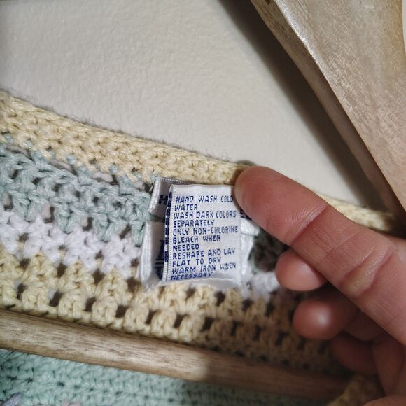 Levon Levin Hand Loomed Striped Crochet Cardigan Pastel Retro 90s Y2K Size Large - Picture 3 of 11